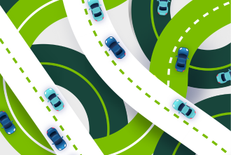 Illustration of cars driving on winding roads